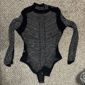 Black Studded Long Sleeve Bodysuit